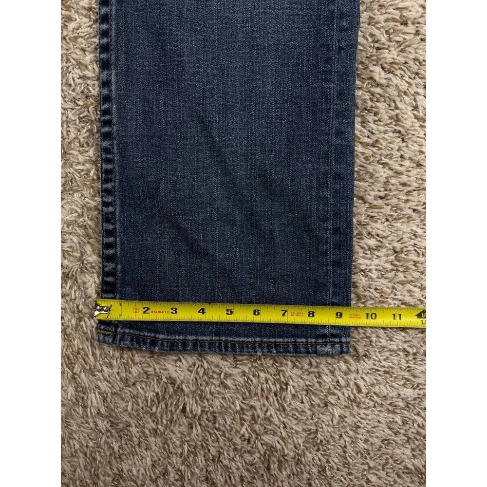 True Religion Jeans Men's 34 Straight Flap Brown Gold Stitching Blue Denim